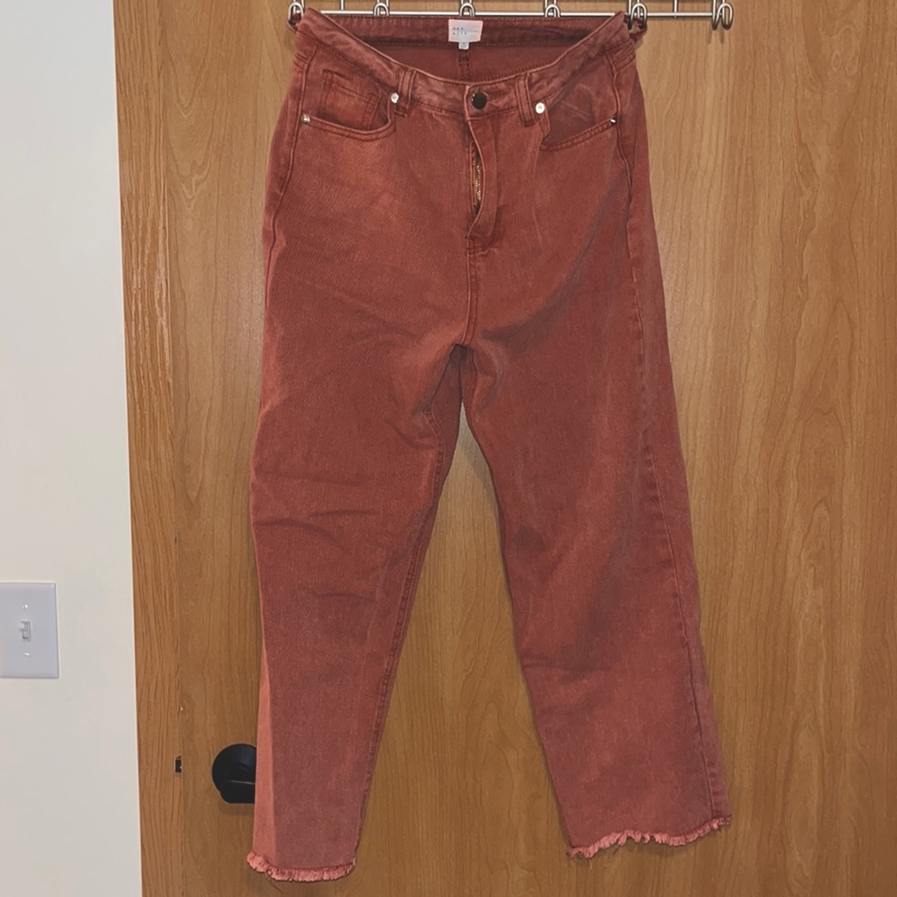 High rise frayed  burnt orange denim